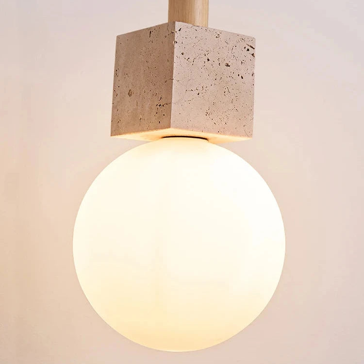 Modern Travertine Cube Pendant Light