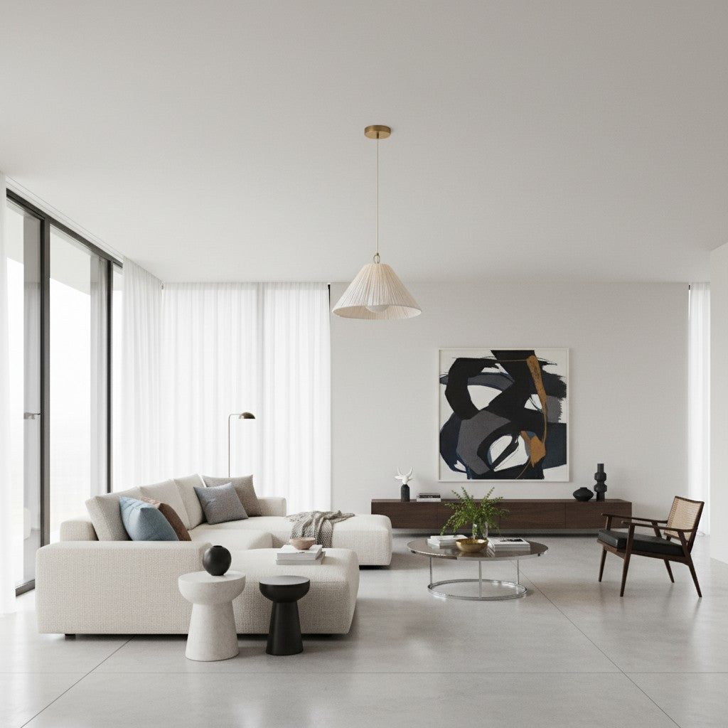 Lámpara colgante Blossine de lino con borde ondulado - Pantalla en capas y dosel de metal rústico a moderno