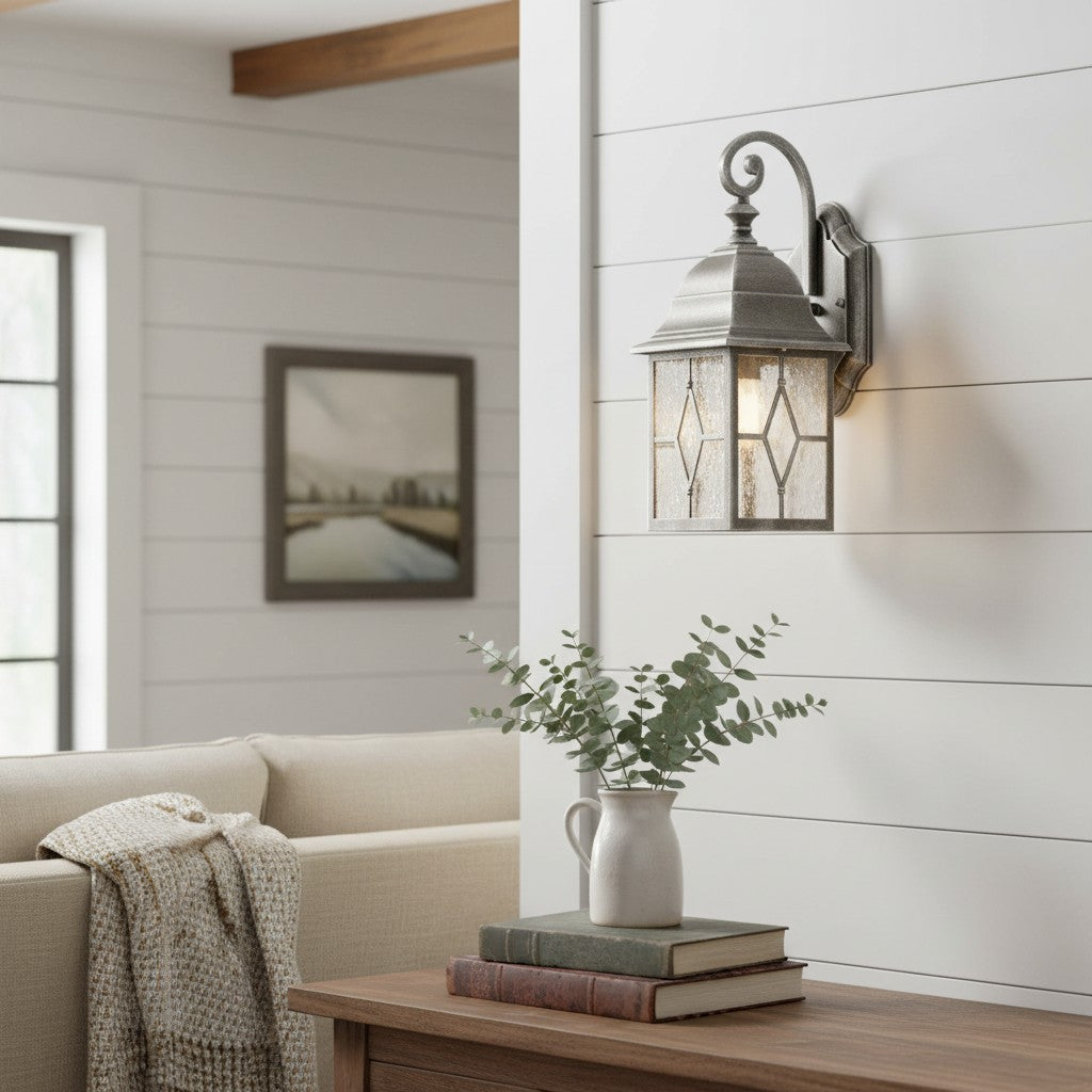 Frostine Traditionele Buitenmuurlamp - Lantaarn met Loodglas voor Veranda- en Terrasverlichting