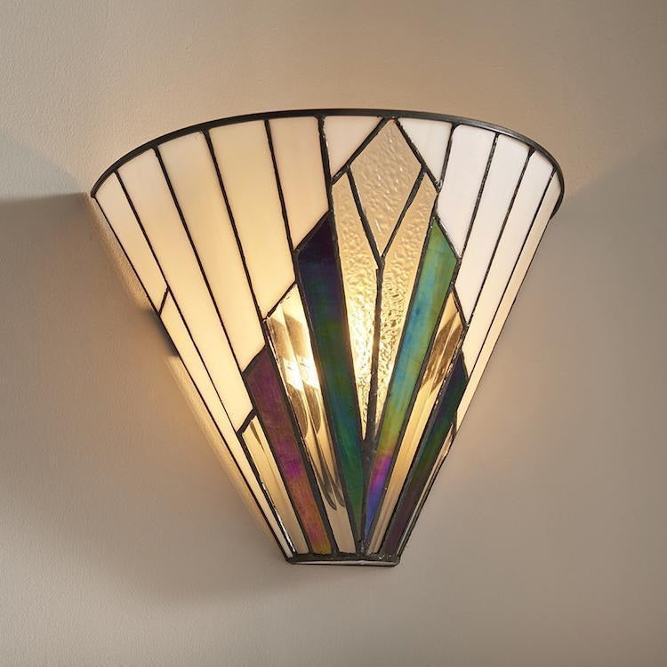 TF Astoria Vintage Fan-Shaped Wall Lamp — Handcrafted Art Glass — For Bedroom Accent Light