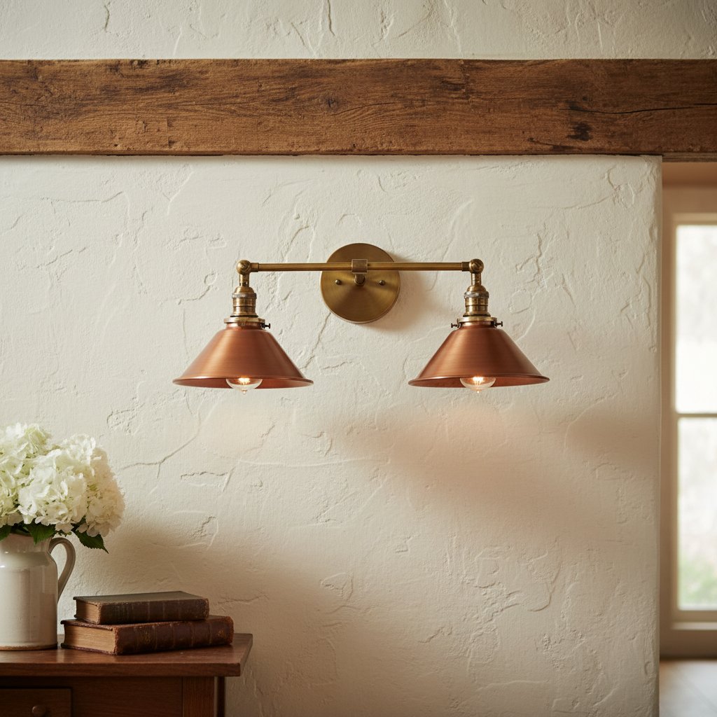 Conique Metal Industrial Wall Sconce with Dual Cone Shades - Vintage Metal Finish