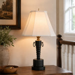 Load image into Gallery viewer, Vintage Black Wood Table Lamp with White Fabric Shade