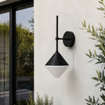 Cargar imagen en el visor de la Galería, black and white outdoor wall sconce mounted on a garden exterior wall