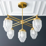 Load image into Gallery viewer, Tierlux Glass Chandelier – Vintage Brass Globe Lighting Fixture
