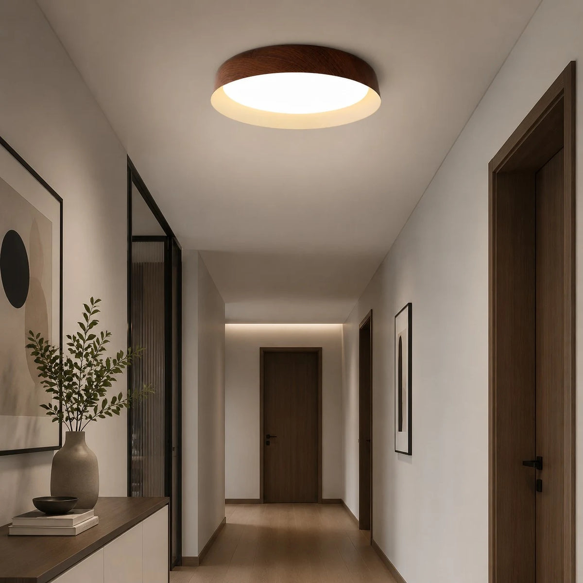Wabi-Sabi Wood Color LED Flush Mount Ceiling Light