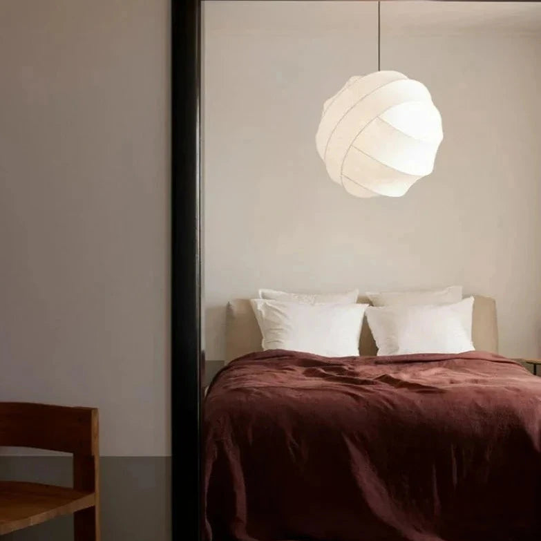 Lampada a Sospensione a Sfera in Seta Wabi Sabi Japandi