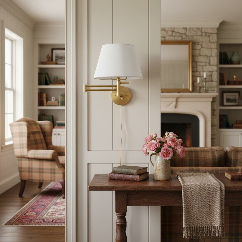 Ornato Luxe Brass Schoolhouse Sconce - Art Deco Wall Light with White Glass Shade