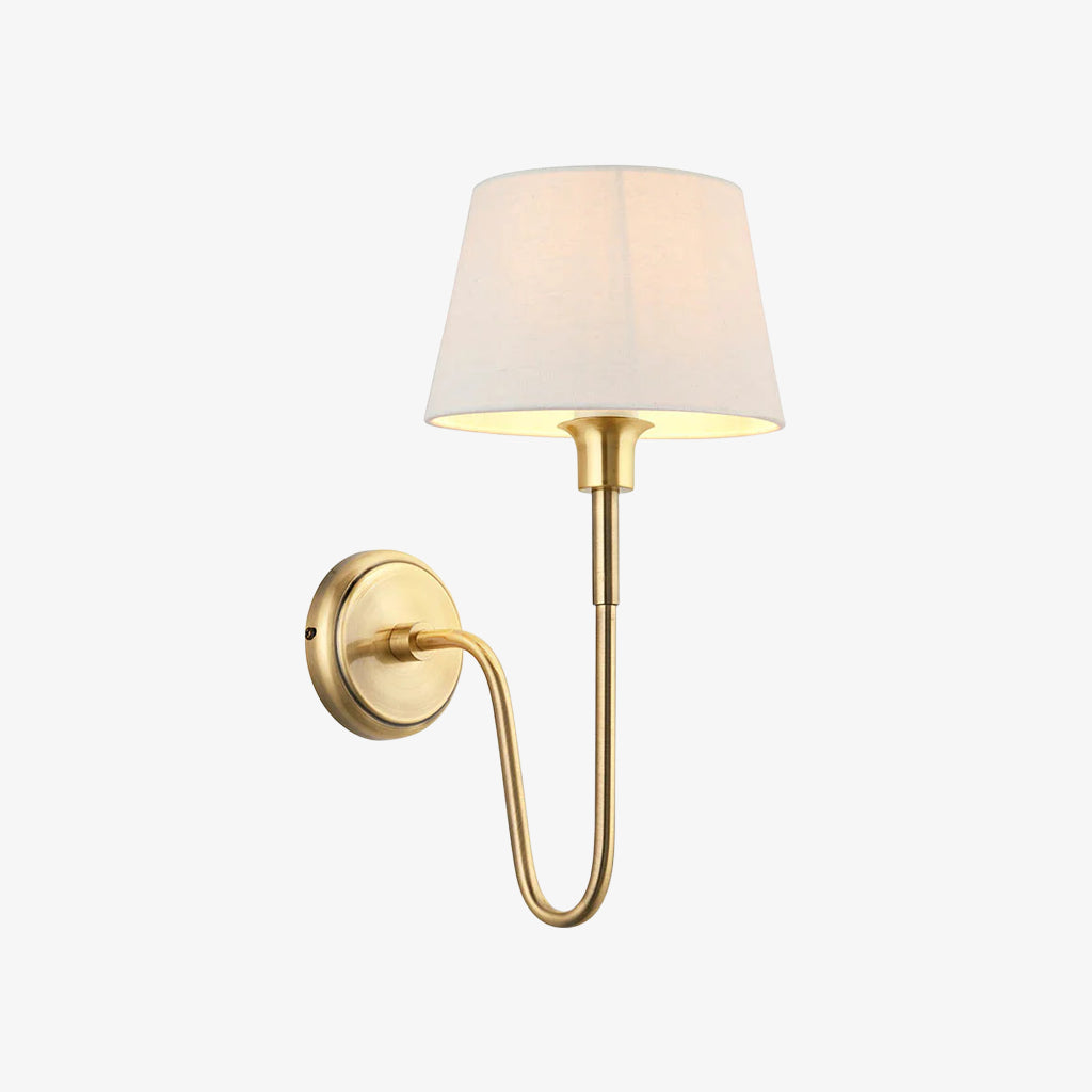 Ivoralux Tapered Fabric Wall Light – Modern Classic Curved Arm Sconce for Hallways or Bedrooms