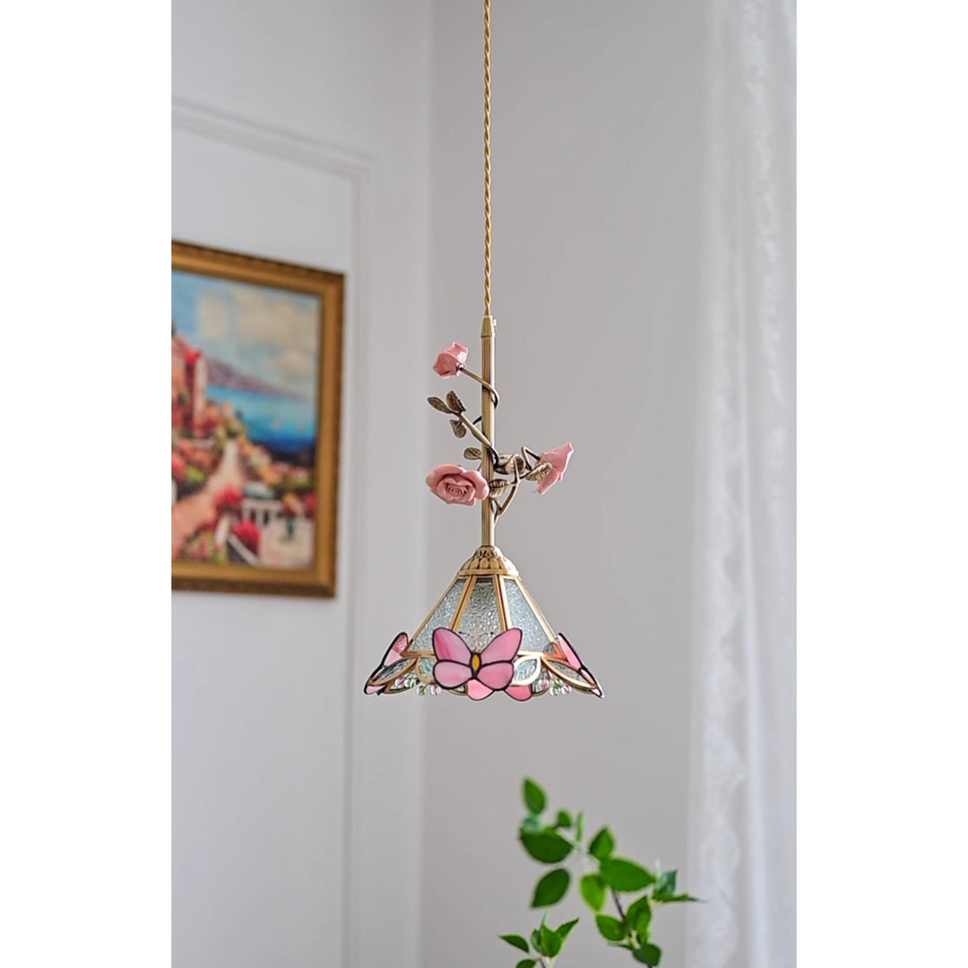 Lalique Rosen Glas Pendelleuchte