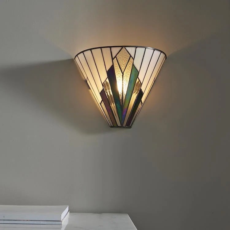 TF Astoria Vintage Fan-Shaped Wall Lamp — Handcrafted Art Glass — For Bedroom Accent Light