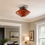 Load image into Gallery viewer, vintage amber glass G9 ceiling light with chrome ceiling plate