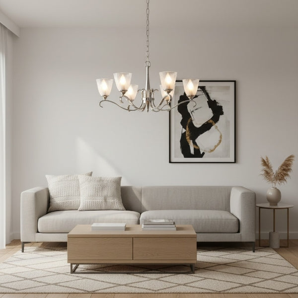 Lustre Multi-Lumière Lunetal avec Accents en Cristal Finition Laiton - Luxe Moderne pour Salle à Manger et Salon