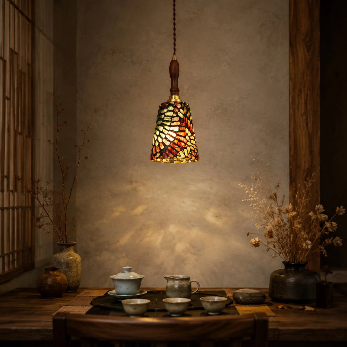Warm dining or tea table accent lighting scene