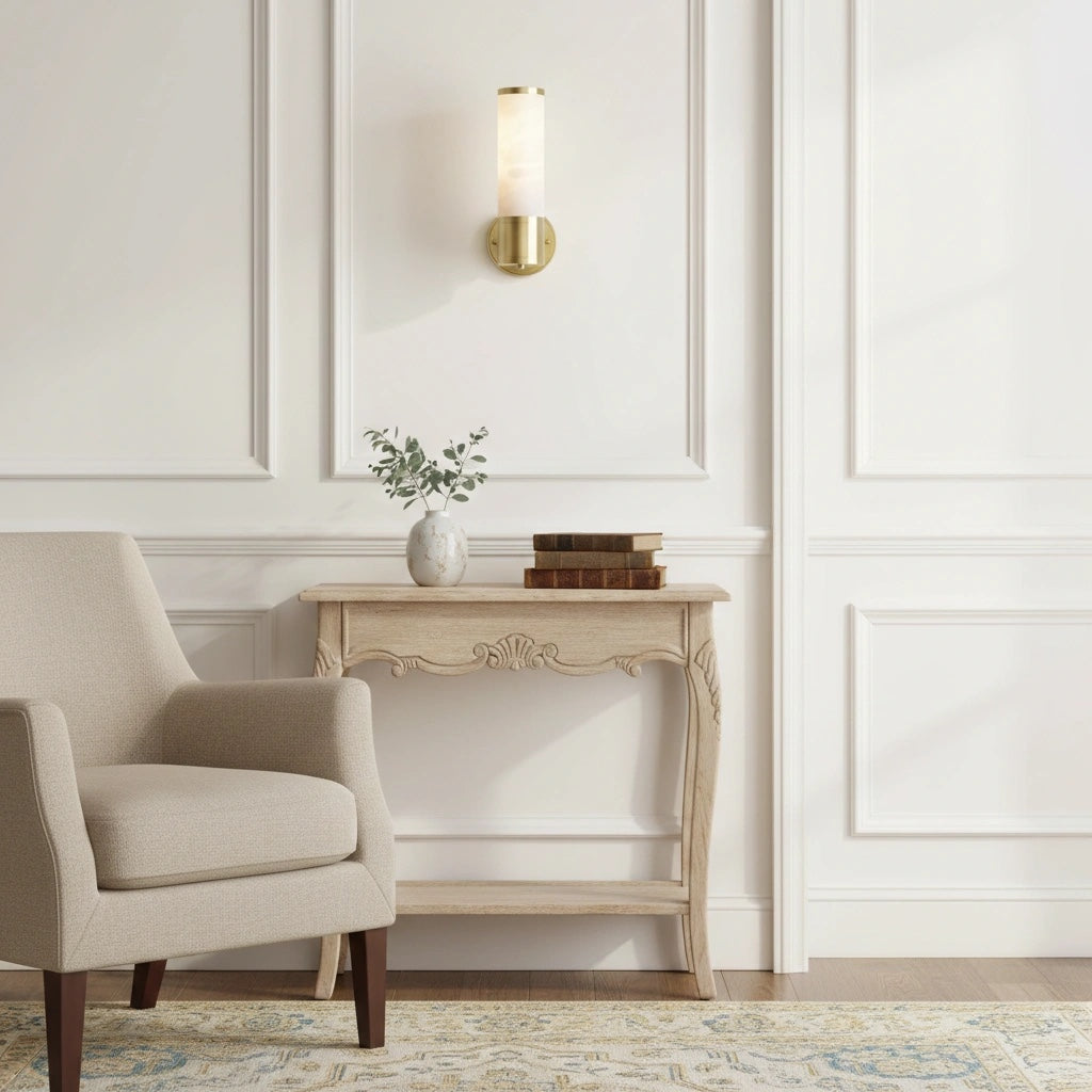 Nexorae Modern Alabaster Wall Lamp Sculptural Vertical Design For Living Room Bedroom Hallway