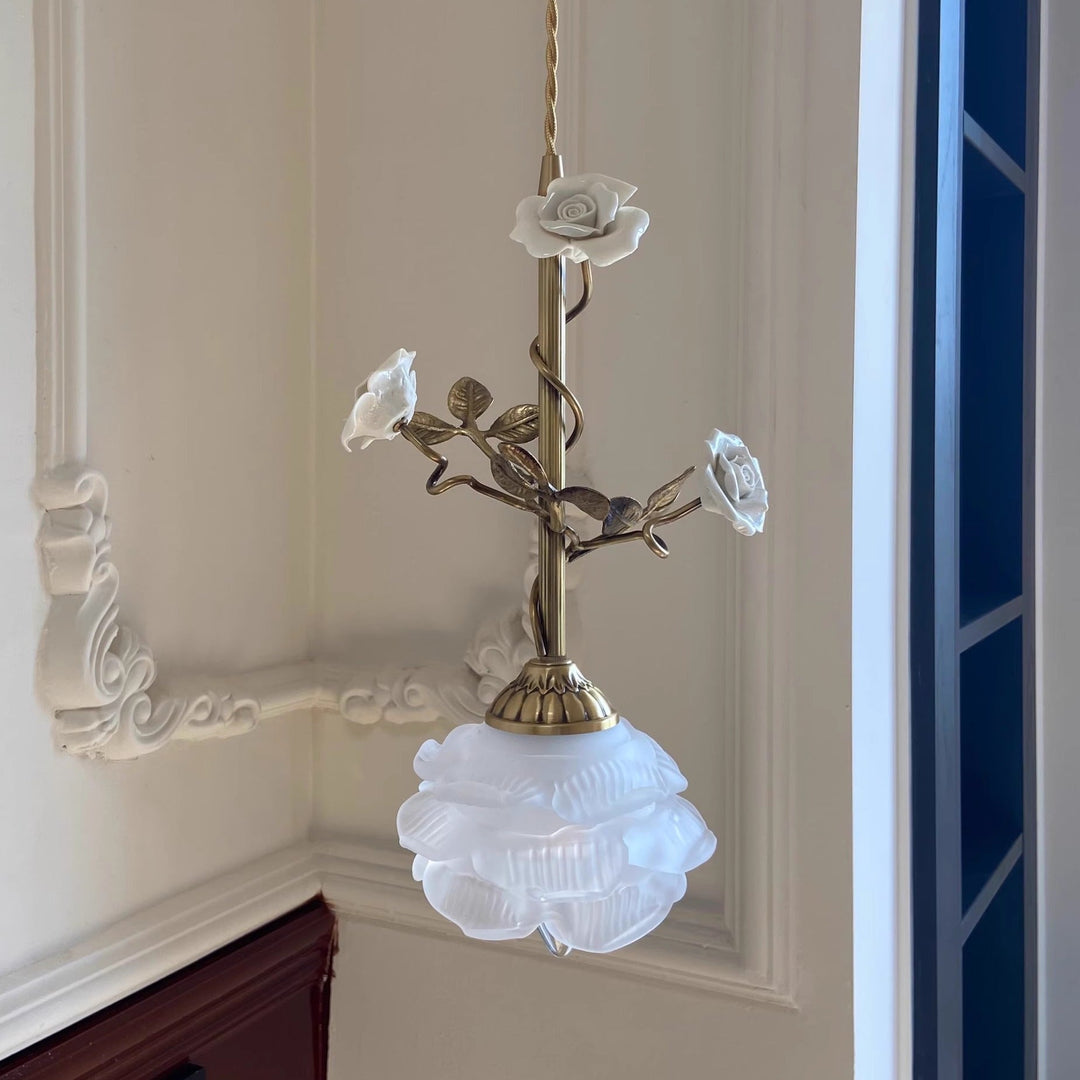Lalique Rosen Glas Pendelleuchte
