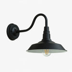 Cargar imagen en el visor de la Galería, Black gooseneck wall light with round shade on white background