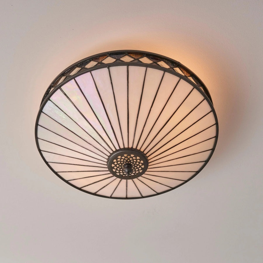 TF Fargo Geometric Flush Mount Light — Handcrafted Art Deco Stained Glass Lamp for Entryway