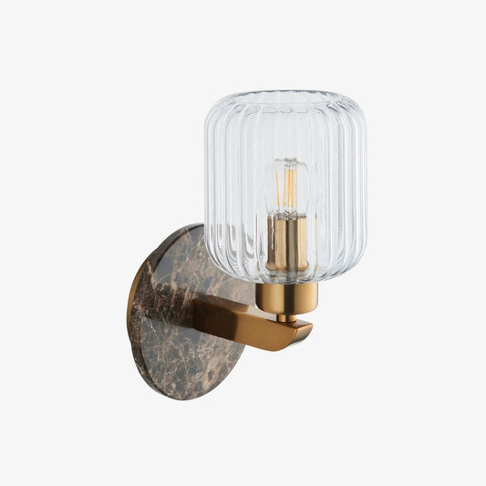 Lámpara de pared moderna Korlisse de mármol - Detalles vintage en latón y vidrio transparente para sala y pasillo