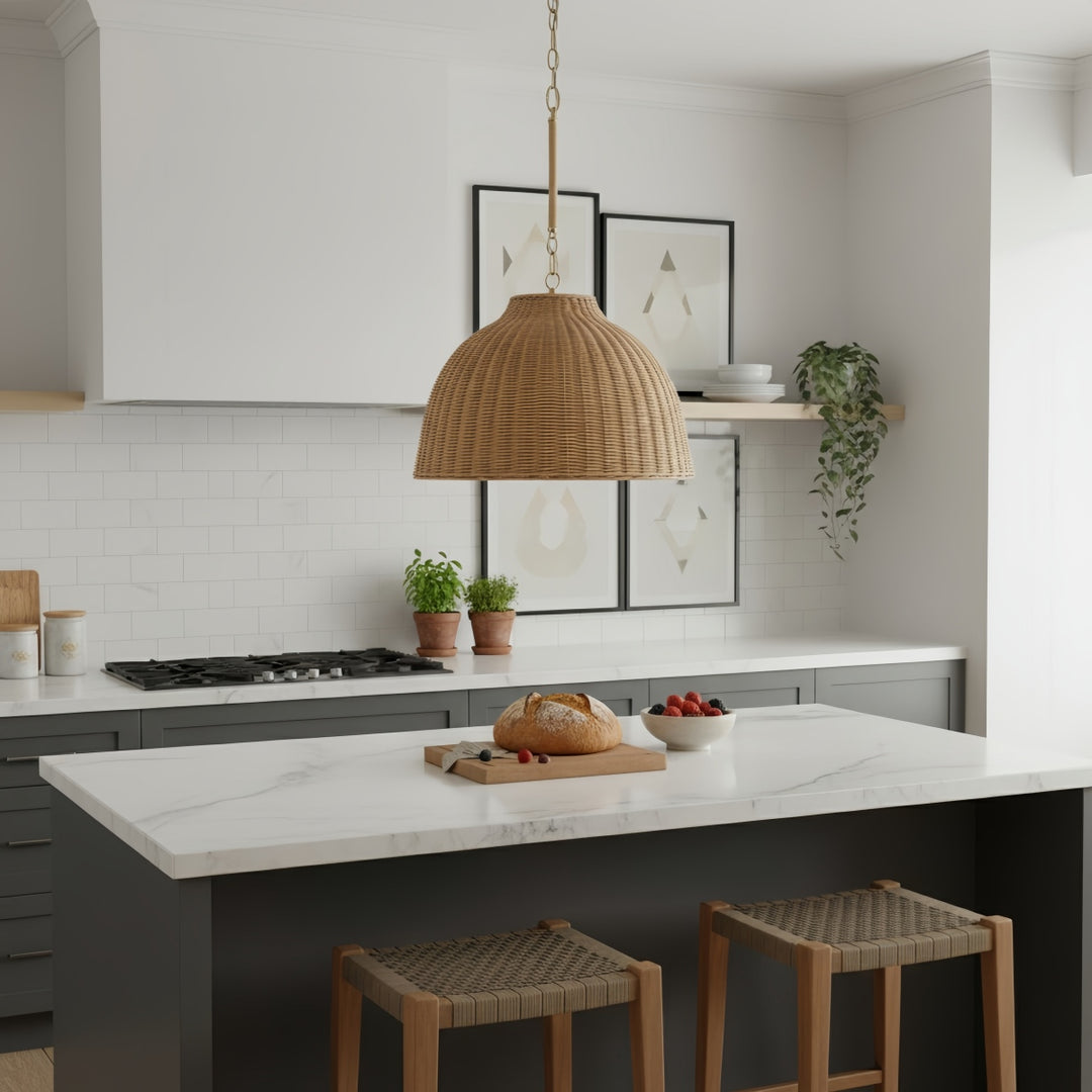 Welanery Suspension Dôme - Lampe Abat-jour en Rotin Moderne pour Salle à Manger