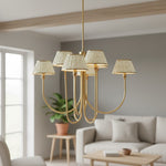 Load image into Gallery viewer, Ruchee Chandelier – Layered Fabric Shade Brass Ceiling Light for Dining or Living Spaces