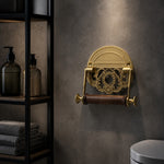 Afbeelding laden in galerijweergave, Antique brass toilet paper holder on a dark bathroom wall
