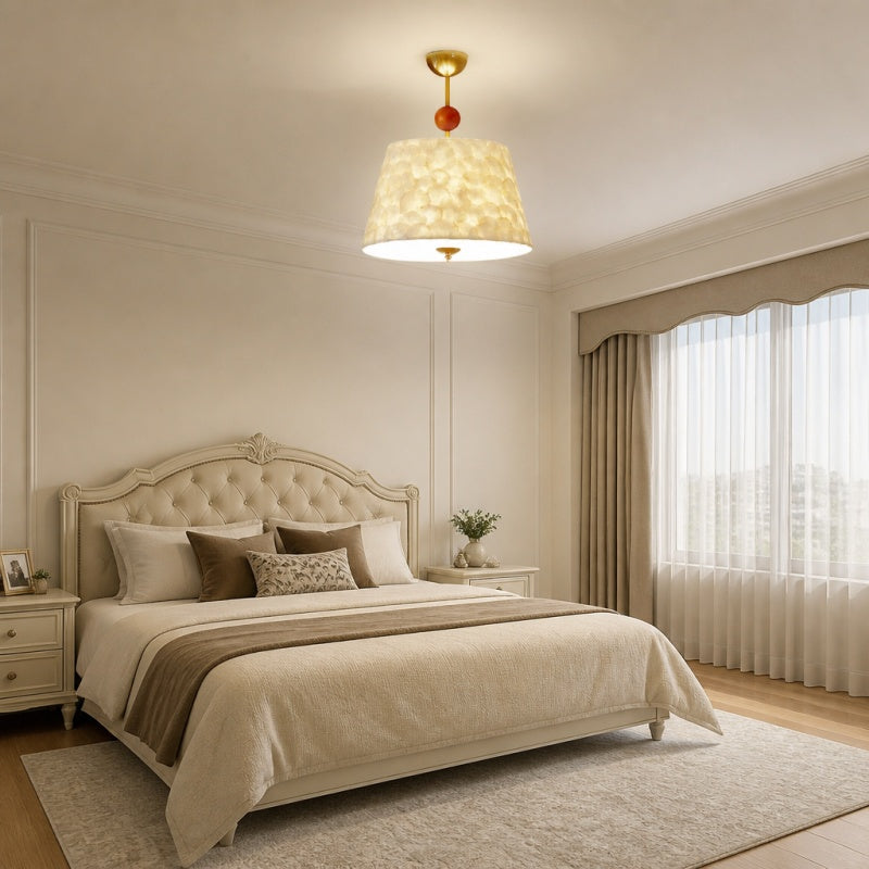 Lunavera Vintage Capiz Shell Ceiling Light with Wooden Accent for Bedroom Dining Room