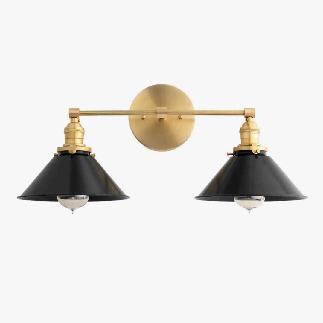 Conique Metal Dual Black Sconce with Cone Shades - Industrial Vanity Wall Light for Mirror