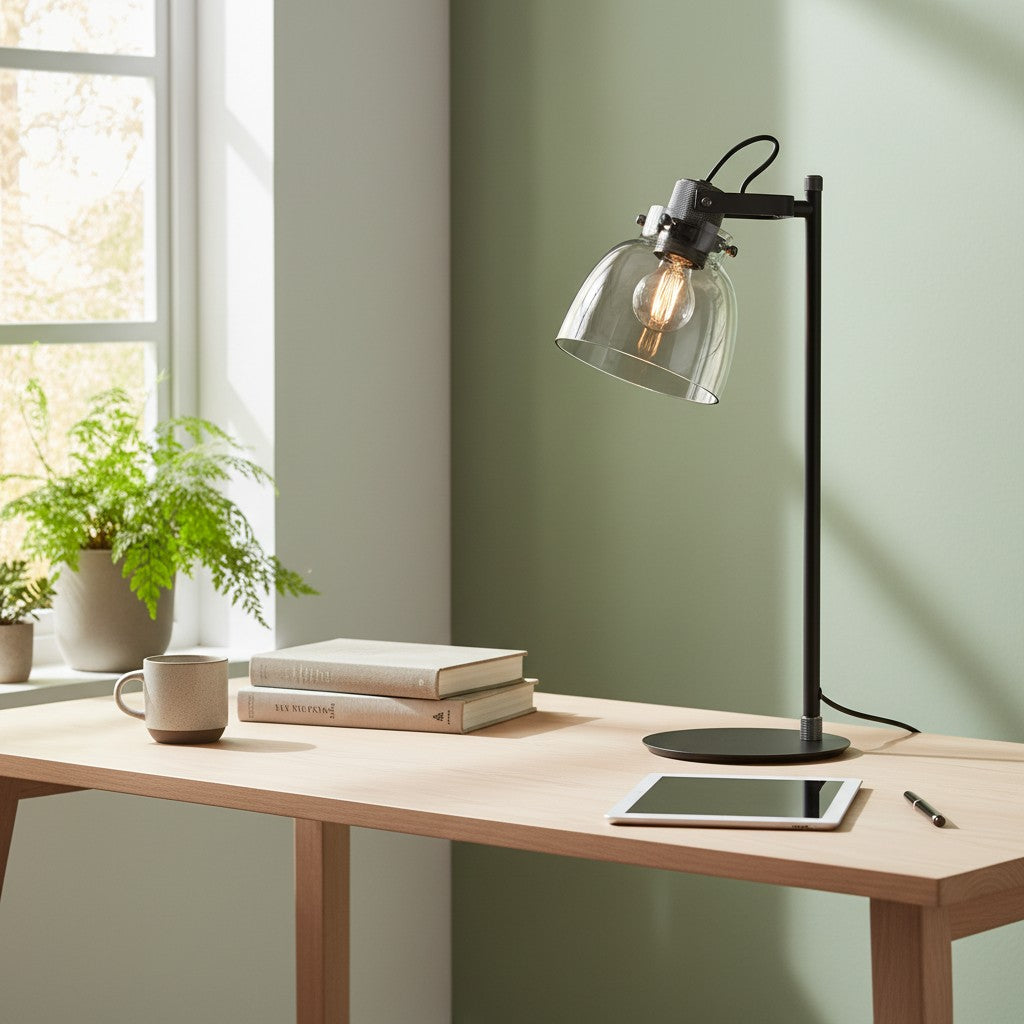 Readium Verstellbare Tischlampe – Industrielles Metall und Glaskuppel für Schlafzimmer und Arbeitszimmer
