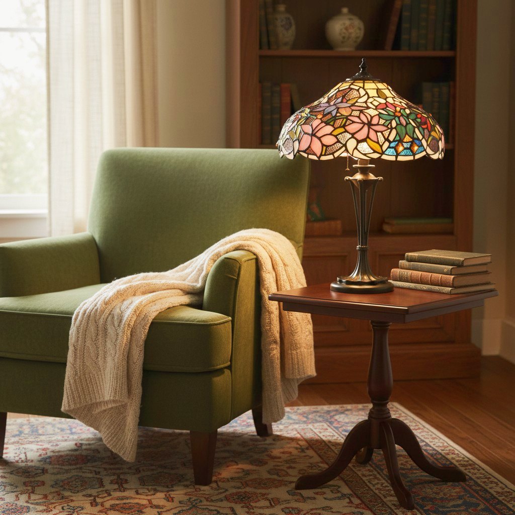 TF Sullivan Tiffany Tafellamp - Bloemmotief glas-in-lood ontwerp voor slaapkamer of woonkamer