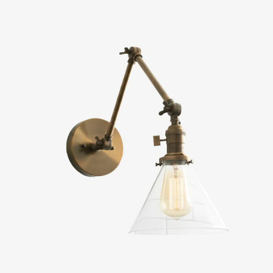 Aplique de pared industrial Conique de metal con brazo ajustable - Pantalla cónica de vidrio vintage