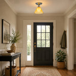 Cargar imagen en el visor de la Galería, Light Yellow Glass Pendant Light With Chrome Canopy