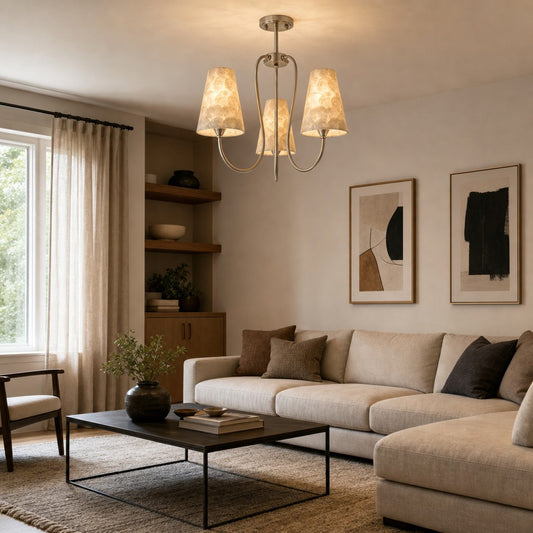 Lámpara colgante moderna Micahell de concha – candelabro escultórico de múltiples cabezas para sala de estar  