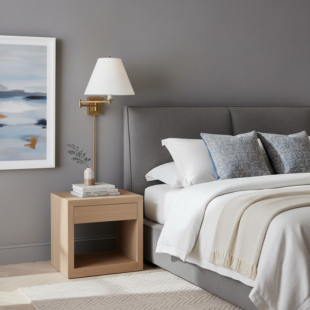 Arcuma Draaibare Arm Wandlamp – Retro Metaal en Stof voor Slaapkamers en Leeshoeken