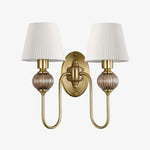 Afbeelding laden in galerijweergave, Rowanea Keramische Wandkandelaar met Stoffen Kap en Metalen Afwerking – Boerderij Moderne Ganglamp