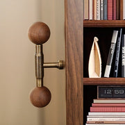 Vintage Walnut Brass Single Hole Double Ball Wooden Cabinet Pulls With Traditional Style-Seendoor