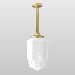 Load image into Gallery viewer, Geotower Glass Brass Pendant – Opal Globe Art Deco Hanging Light
