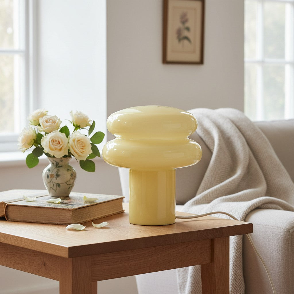 Opal Art Deco Milky White Glass Table Lamp for Bedroom & Living room