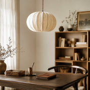 Fabric Globe Pendant Light with Wood Canopy