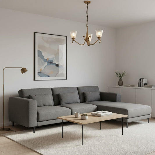 Lámpara de Araña Lunetal Multi-Luz con Detalles de Cristal y Acabado en Latón - Lujo Moderno para Comedor y Sala