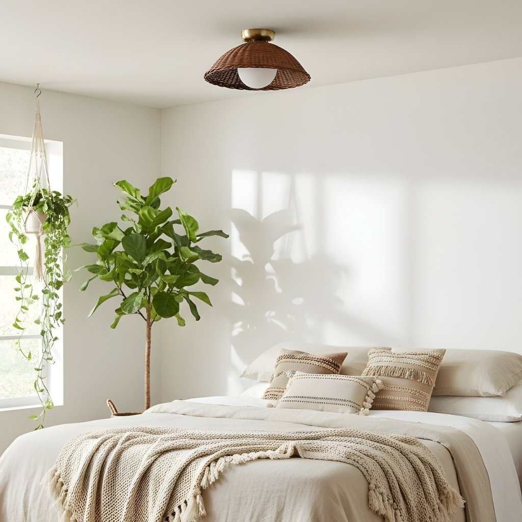 Welanery Lampe Rustique en Bambou Tissé - Lampe Murale ou Plafonnier en Verre pour Salon et Couloir