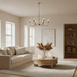 Afbeelding laden in galerijweergave, Clarione Art Deco 6-licht lineaire kroonluchter met mondgeblazen glazen kapjes voor keuken