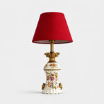 Afbeelding laden in galerijweergave, Red floral ceramic table lamp on a light background