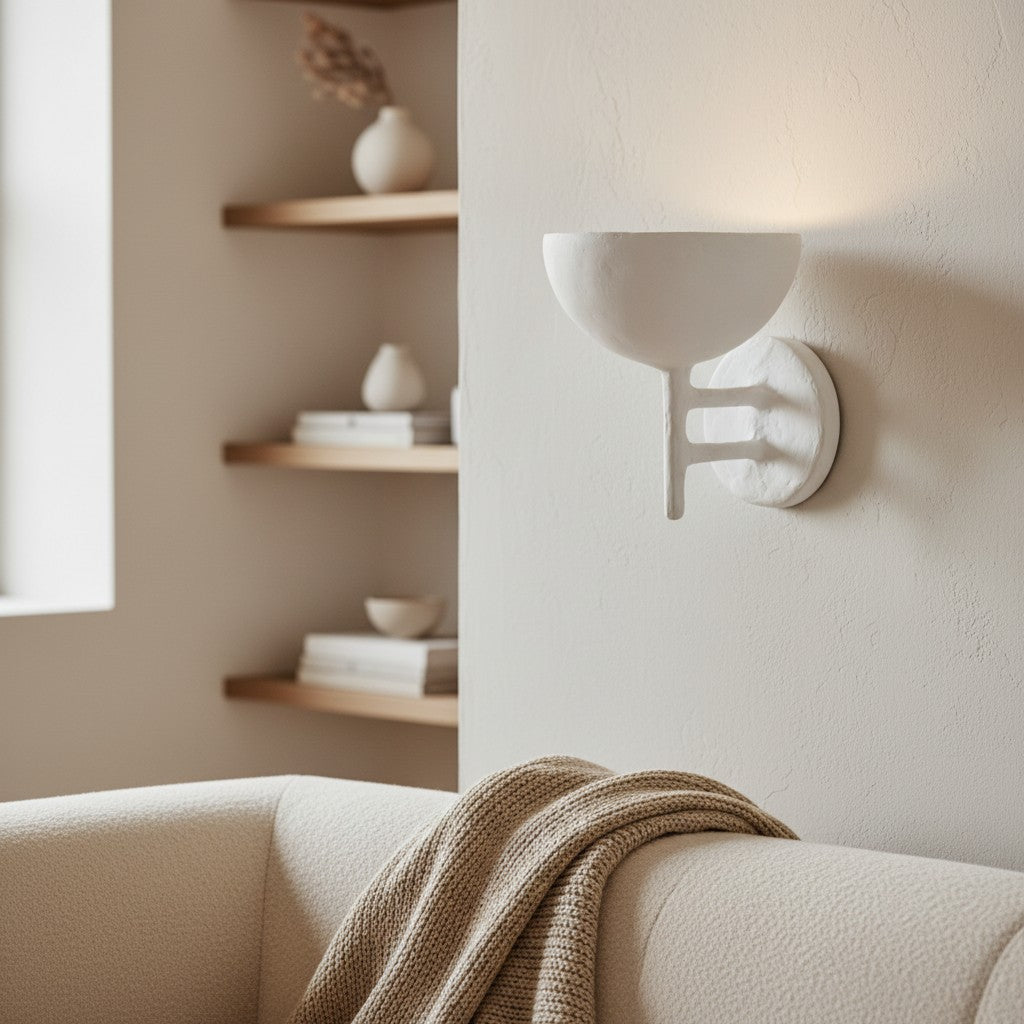 Lámpara de Pared Decorativa Plara – Lámpara de Pared de Metal Cubierta de Yeso Estilo Moderno y Limpio para Tocador de Baño y Paredes de Acento