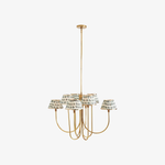 Load image into Gallery viewer, Ruchee Chandelier – Layered Fabric Shade Brass Ceiling Light for Dining or Living Spaces