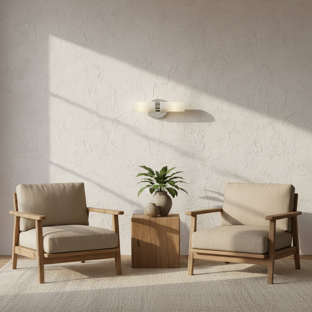 Rivora Ribbed Glass Double Wall Lamp Modern Accent for Hallway & Bathroom