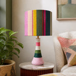 Charger l'image dans la visionneuse de la galerie, Colorful striped fabric table lamp styled beside a sofa