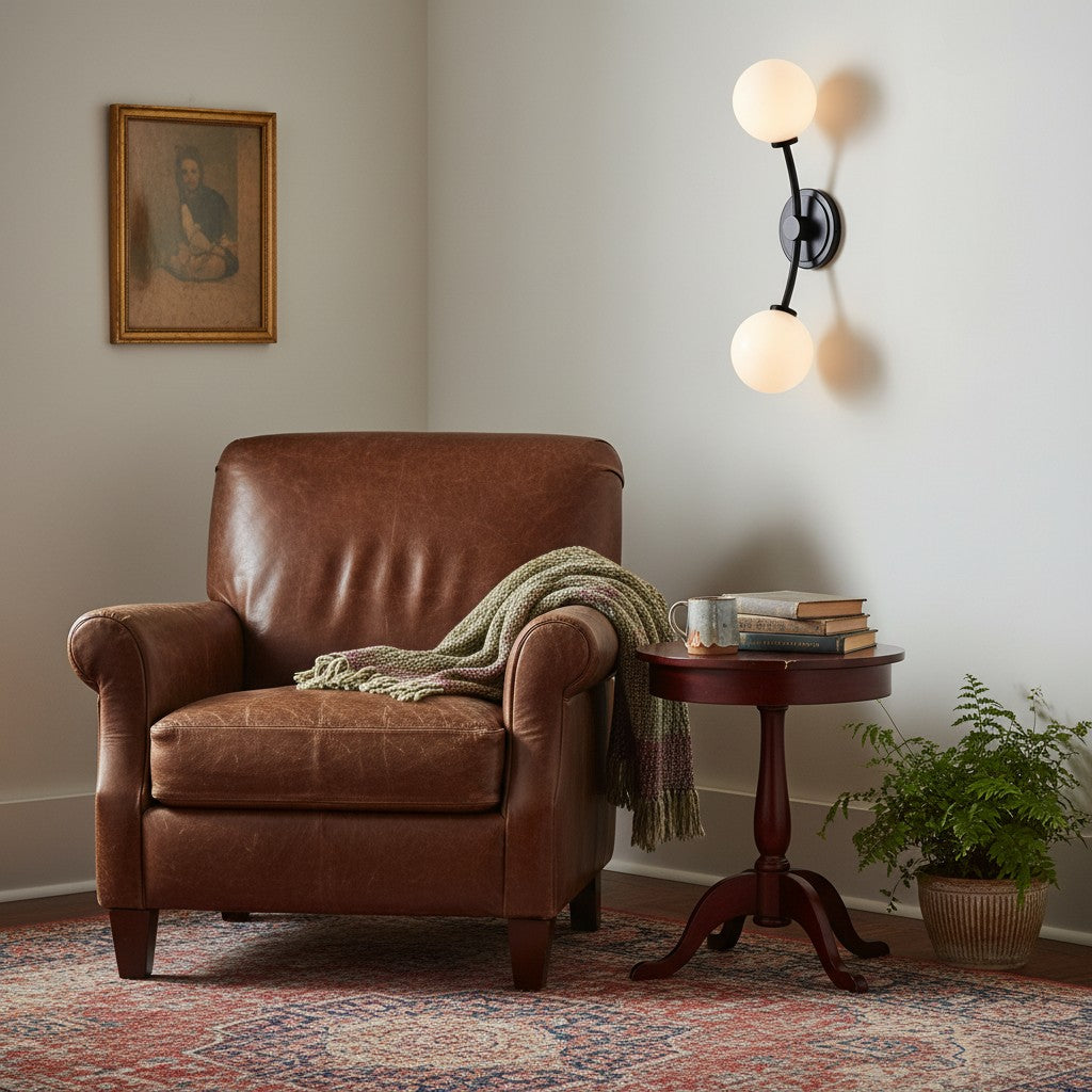 Applique da parete in ferro Arden Glass a 2 luci - Design moderno curvo per bagno o corridoio