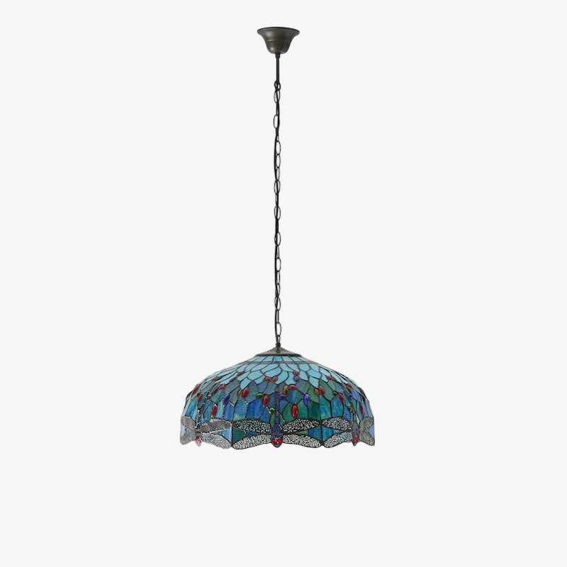 TF Dragonfly Blauwe Tiffany Plafondlamp – Art Nouveau Glas-in-Lood Hanglamp voor Woonkamer