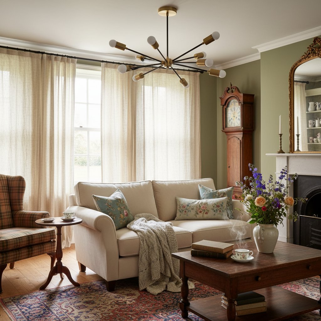 Mobilux Line Mid Century Sputnik Chandelier - Modern Brass Ceiling Light