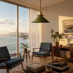 Cargar imagen en el visor de la Galería, Distressed green pendant lamp installed in a warm living room by large windows